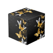 Gold und weiße Schmetterlinge Würfel (Rückseite Schrägansicht)