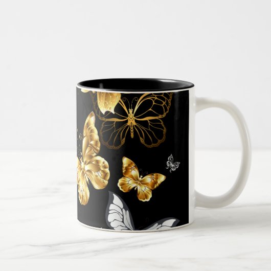 Gold und weiße Schmetterlinge Zweifarbige Tasse (Rechts)