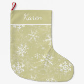 Gold und weiße Schneeflocken Name Weihnachten Großer Weihnachtsstrumpf (Vorderseite)