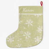 Gold und weiße Schneeflocken Name Weihnachten Großer Weihnachtsstrumpf (Rückseite)