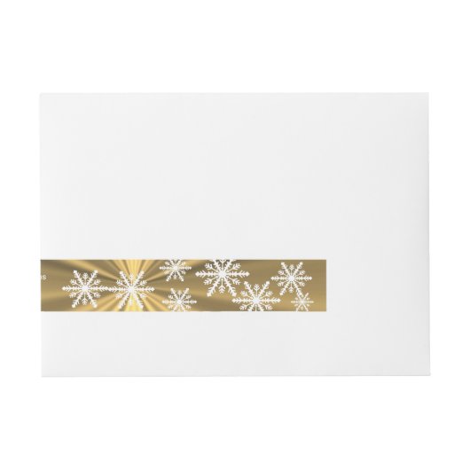 Gold und weiße Schneeflocken Weihnachten Rundum-Adressaufkleber (Vorderseite)