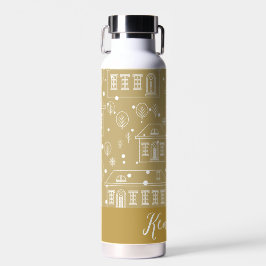 Gold und Weiße Stadt Weihnachtsfeiertag Trinkflasche