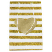 Gold und weiße Streifen Herz Mittlere Geschenktüte (Vorderseite)