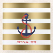 Gold und Weiße Streifen mit blauer nautischer Anke Glasuntersetzer (Vorderseite)