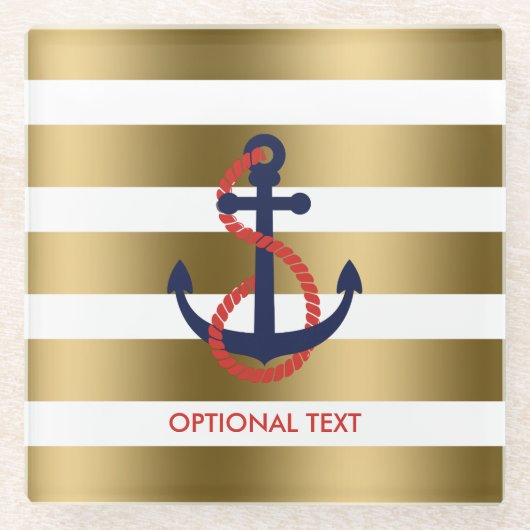 Gold und Weiße Streifen mit blauer nautischer Anke Glasuntersetzer (Vorderseite)