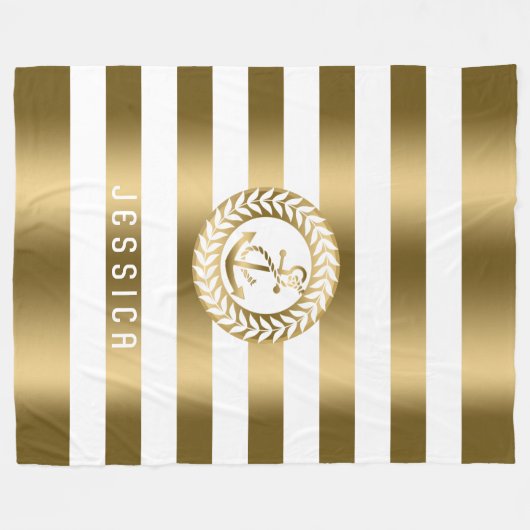 Gold und weiße Streifen mit goldenem, nautischem A Fleecedecke (Vorderseite (Horizontal))