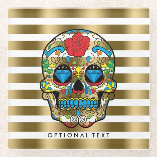 Gold und weiße Streifen mit Rote Rose Glasuntersetzer (Vorderseite)