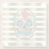 Gold und weiße Streifen mit Rote Rose Glasuntersetzer (Rückseite)