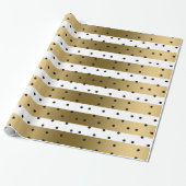 Gold und weiße Streifen mit schwarzen Polka-Punkte Geschenkpapier (Ungerollt)