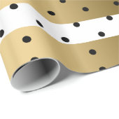 Gold und weiße Streifen mit schwarzen Polka-Punkte Geschenkpapier (Rolleneckpunkt)