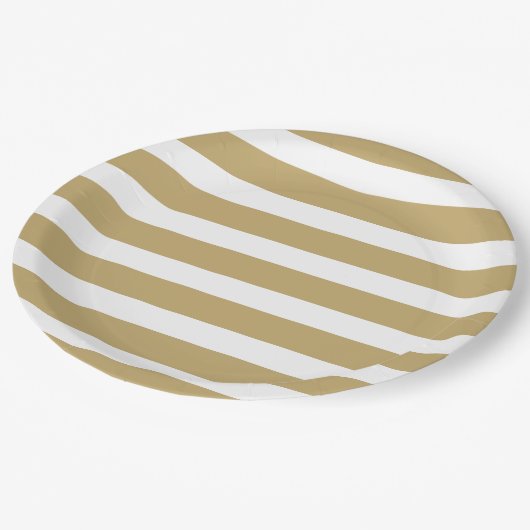 Gold und weiße Streifen Pappteller (Schrägansicht)
