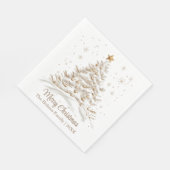 Gold und weiße Weihnachtsbaume mit Familienname Serviette (Ecke)