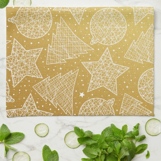Gold und weiße Weihnachtsküche Handtücher (Gefaltet)