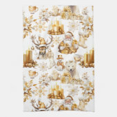 Gold und weiße Weihnachtssymbole Geschirrtuch (Vertikal)