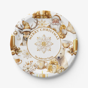 Gold- und weiße Weihnachtssymbole Pappteller