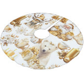 Gold und weiße Weihnachtssymbole Polyester Weihnachtsbaumdecke (Schrägansicht)