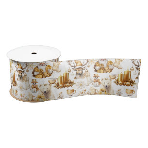 Gold und weiße Weihnachtssymbole Satinband