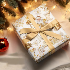 Gold und weiße Weihnachtssymbole Umschlagpapier Geschenkpapier