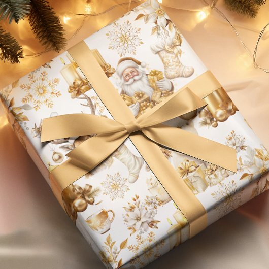 Gold und weiße Weihnachtssymbole Umschlagpapier Geschenkpapier
