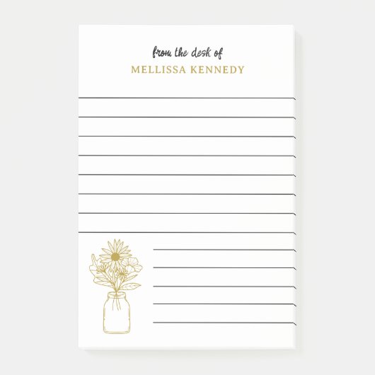 Gold und weiße Wildblume vom Schreibtisch der Post-it Klebezettel (Vorderseite)