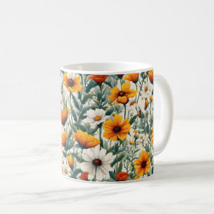 Gold und Weiße Wildblumen Kaffeetasse
