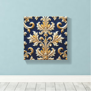 Gold und Weißer Akanthus auf Blau Leinwanddruck