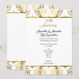 Gold- und weißer Damast 50. Hochzeitstag Einladung