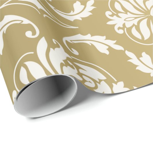 Gold und weißer klassischer Damast Geschenkpapier (Rolleneckpunkt)
