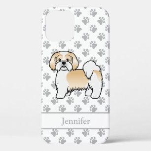 Gold- und Weißer Lhasa Apso Cartoon-Hund & Name Case-Mate iPhone Hülle