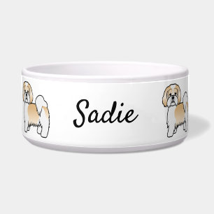 Gold- und Weißer Lhasa Apso Cartoon-Hund & Name Napf