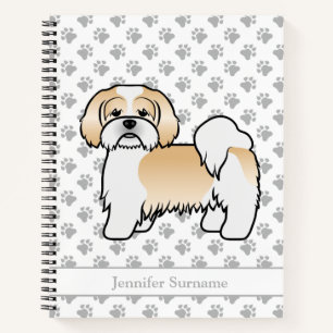 Gold- und Weißer Lhasa Apso Cartoon-Hund & Name Notizblock