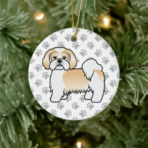 Gold- und weißer Lhasa Apso süßer Cartoon-Hund Keramik Ornament
