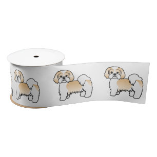Gold- und weißer Lhasa Apso süßer Cartoon-Hund Satinband
