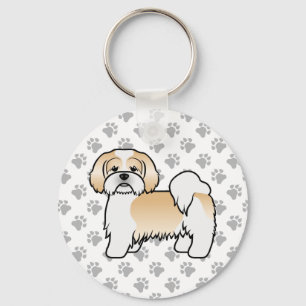 Gold- und weißer Lhasa Apso süßer Cartoon-Hund Schlüsselanhänger