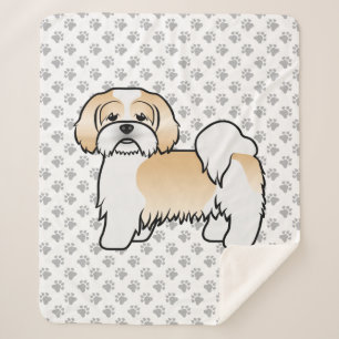 Gold- und weißer Lhasa Apso süßer Cartoon-Hund Sherpadecke