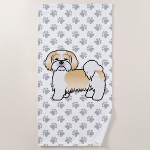Gold- und weißer Lhasa Apso süßer Cartoon-Hund Strandtuch