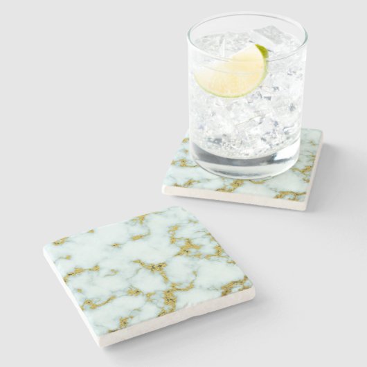 Gold und weißer Marmor| Custom Stone Untersetzer (Seitenansicht)