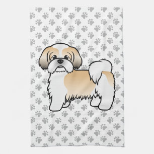 Gold- und Weißer Shih Tzu Süßer Cartoon-Hund Geschirrtuch