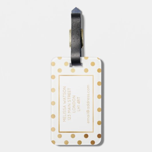 Gold und weißer Tupfen-Gepäckanhänger Gepäckanhänger (Rückseite vertikal)