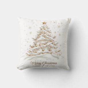 Gold und weißer Weihnachtsbaum im Schnee Kissen