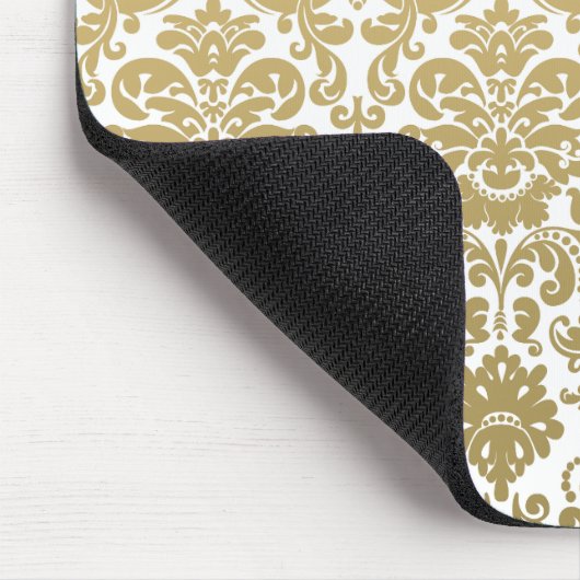 Gold und weißes elegantes Damast-Muster Mousepad (Ecke)