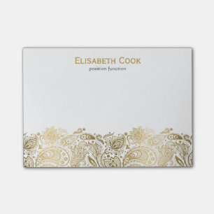 Gold- und weißes vintage Paisley-Spitze Post-it Klebezettel