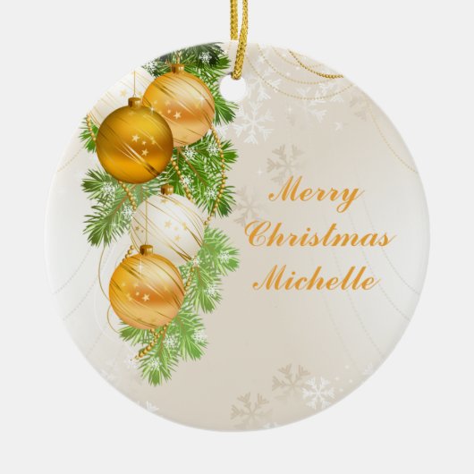 Gold-und weißes Weihnachtsbälle Keramik Ornament (Vorne)