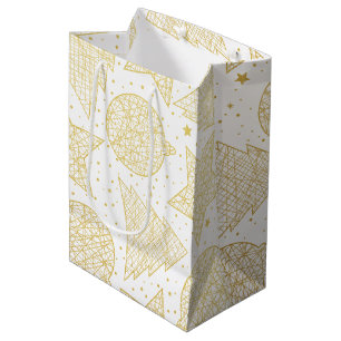 Gold-und weißes Weihnachtsmuster-Geschenk-Tasche Mittlere Geschenktüte