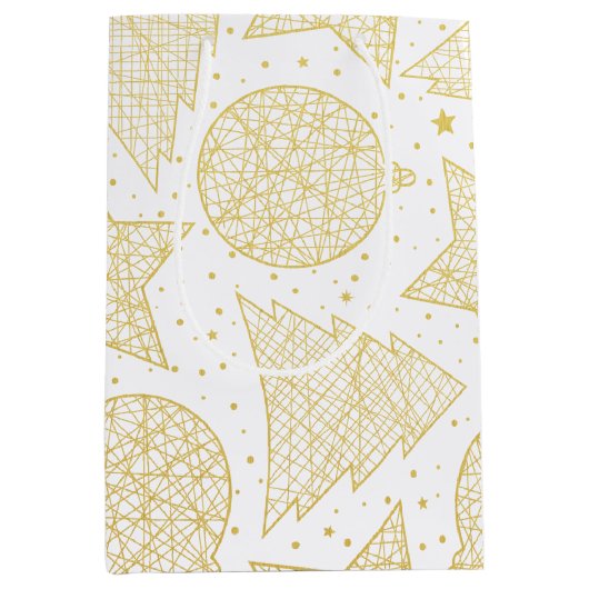 Gold-und weißes Weihnachtsmuster-Geschenk-Tasche Mittlere Geschenktüte (Vorderseite)