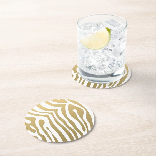 Gold und weißes Zebra-Streifen-Muster Runder Pappuntersetzer (Vor Ort)