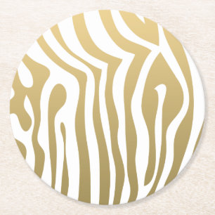 Gold und weißes Zebra-Streifen-Muster Runder Pappuntersetzer