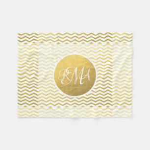 Gold und weißes Zickzack mit Monogramm Fleecedecke