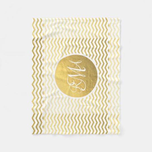 Gold und weißes Zickzack mit Monogramm Fleecedecke (Vorderseite)