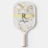 Gold- und Weißmarmor, Gold-Bar, Schwarzer Name/Mon Pickleball Schläger (Rückseite)